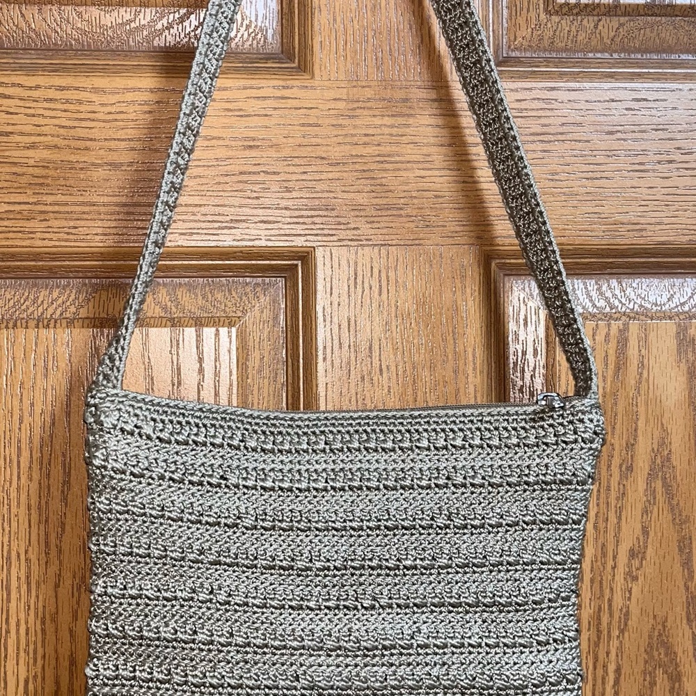 The Sak Metallic Gray Crochet Shoulder Bag